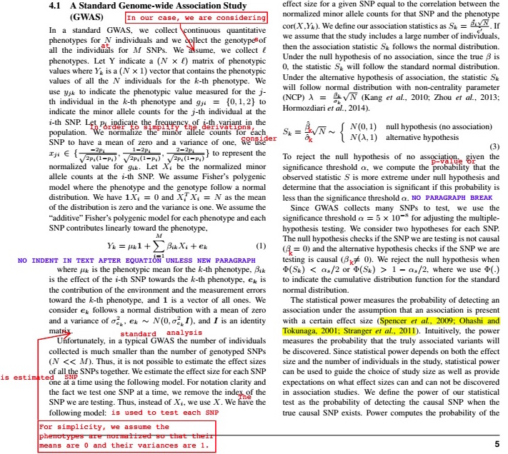 This is an example of our edits.  The red marks are directly edits and the blue are high level comments.